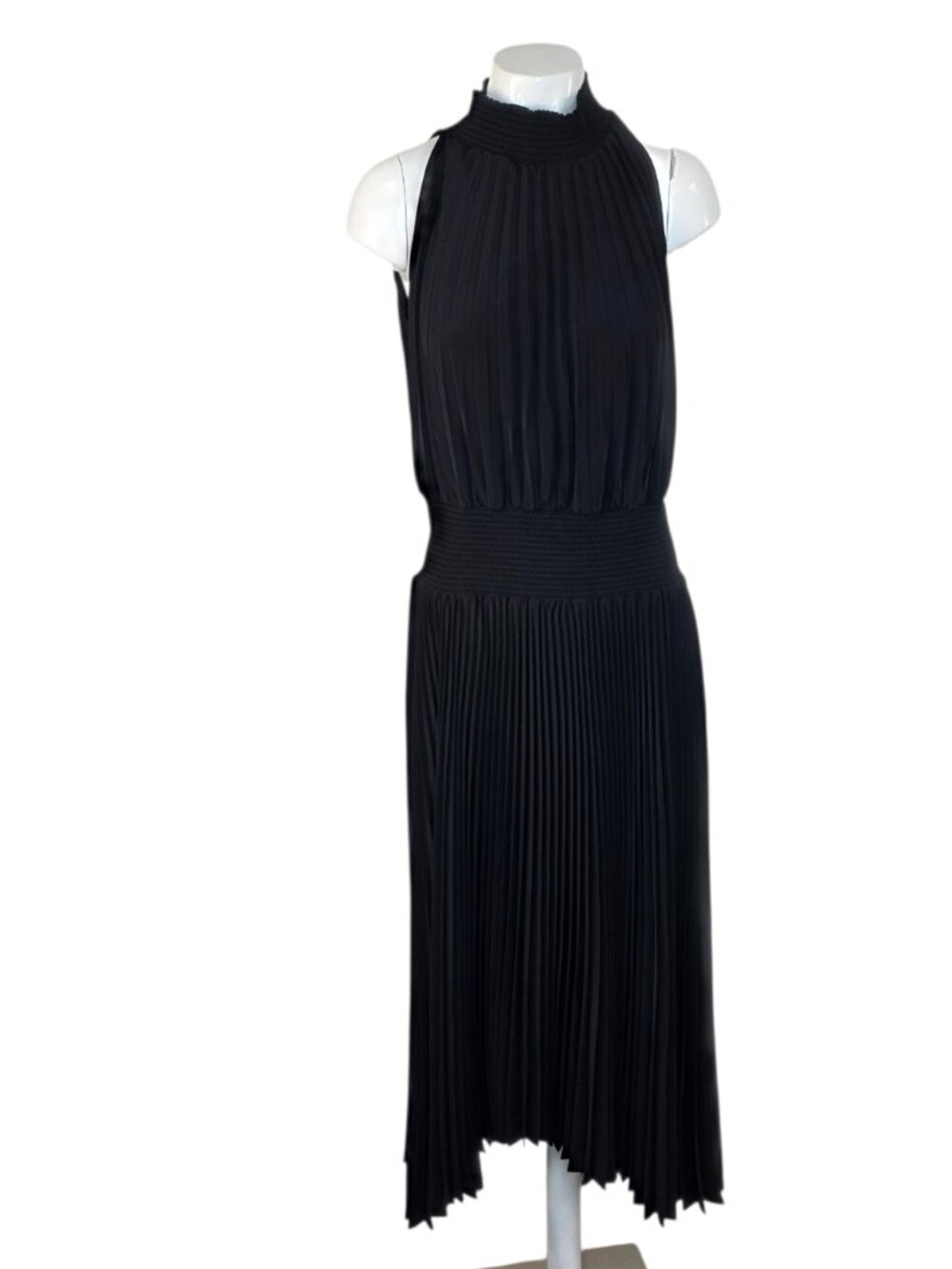 Revolve A.L.C Renzo Dress, Black, Midi, Pleated, Smocked Neck/Waist, Size 10